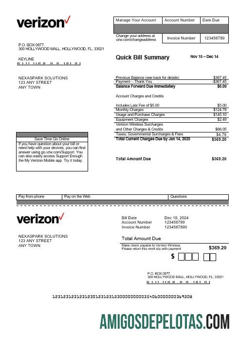 Para baixar modelo de conta de serviços públicos da Verizon dos EUA em formatos Word e PDF
